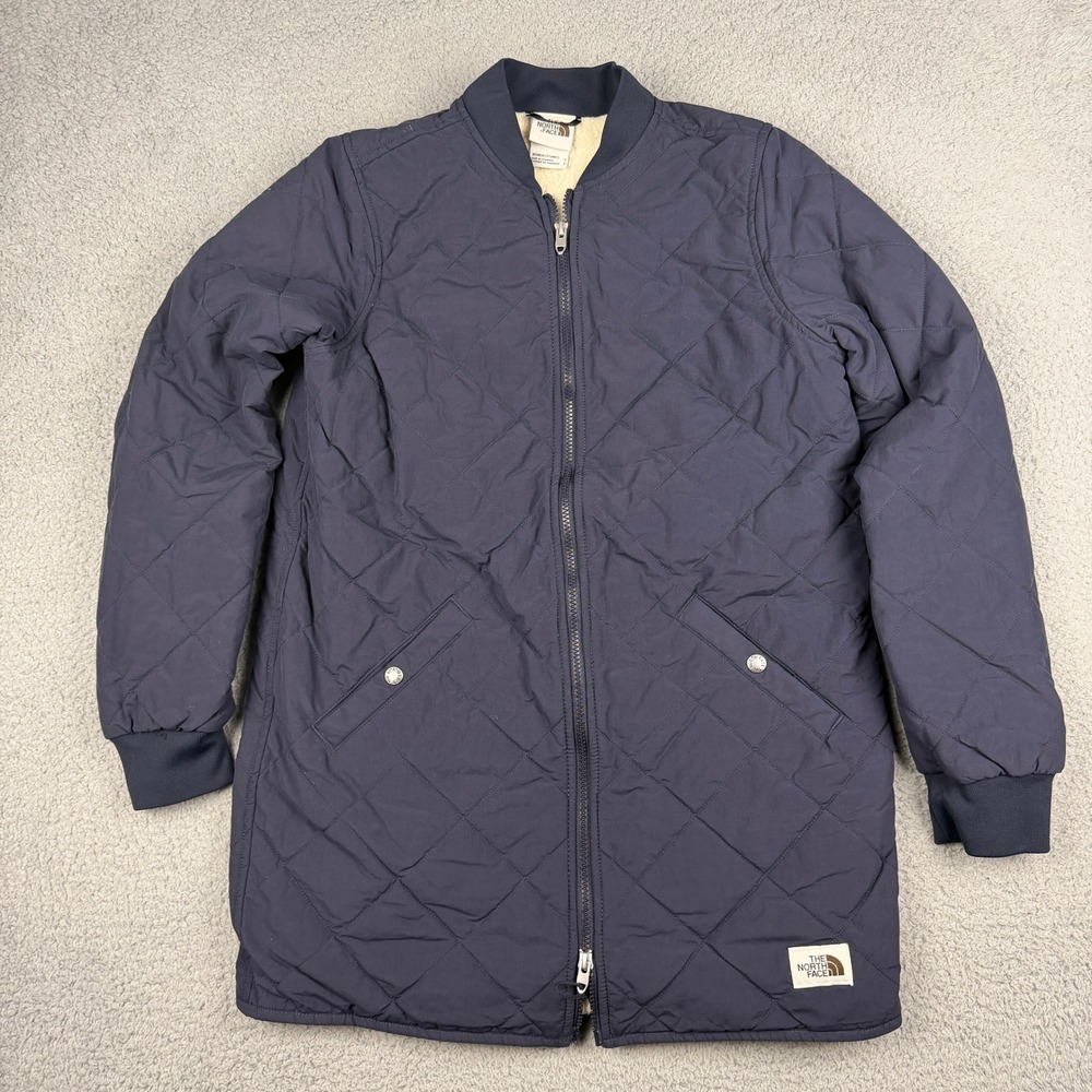 The North Face Cuchillo Parka Jacket Womens S Blue Quilted Bomber Sherpa Lined